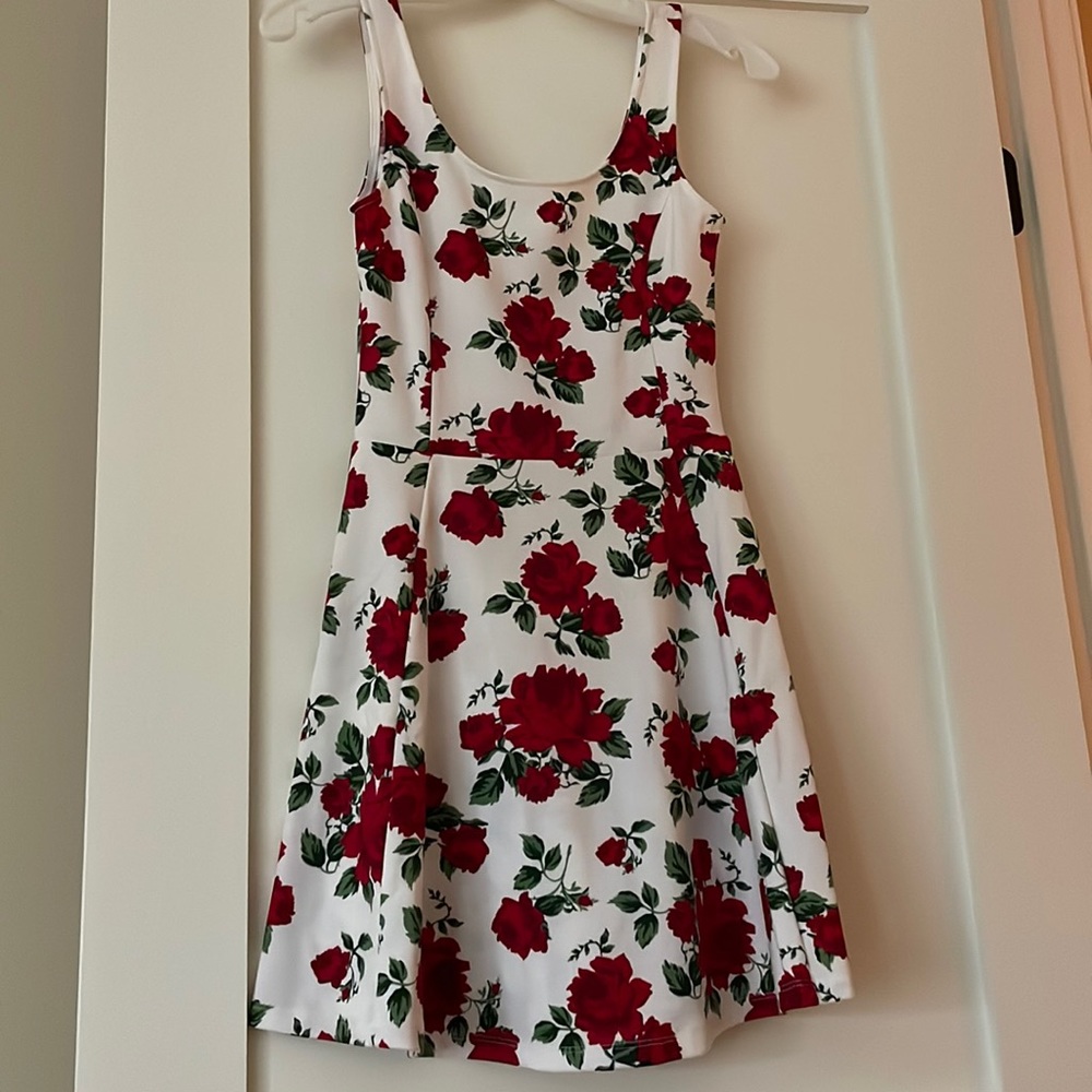 H&M white skater dress with printed roses